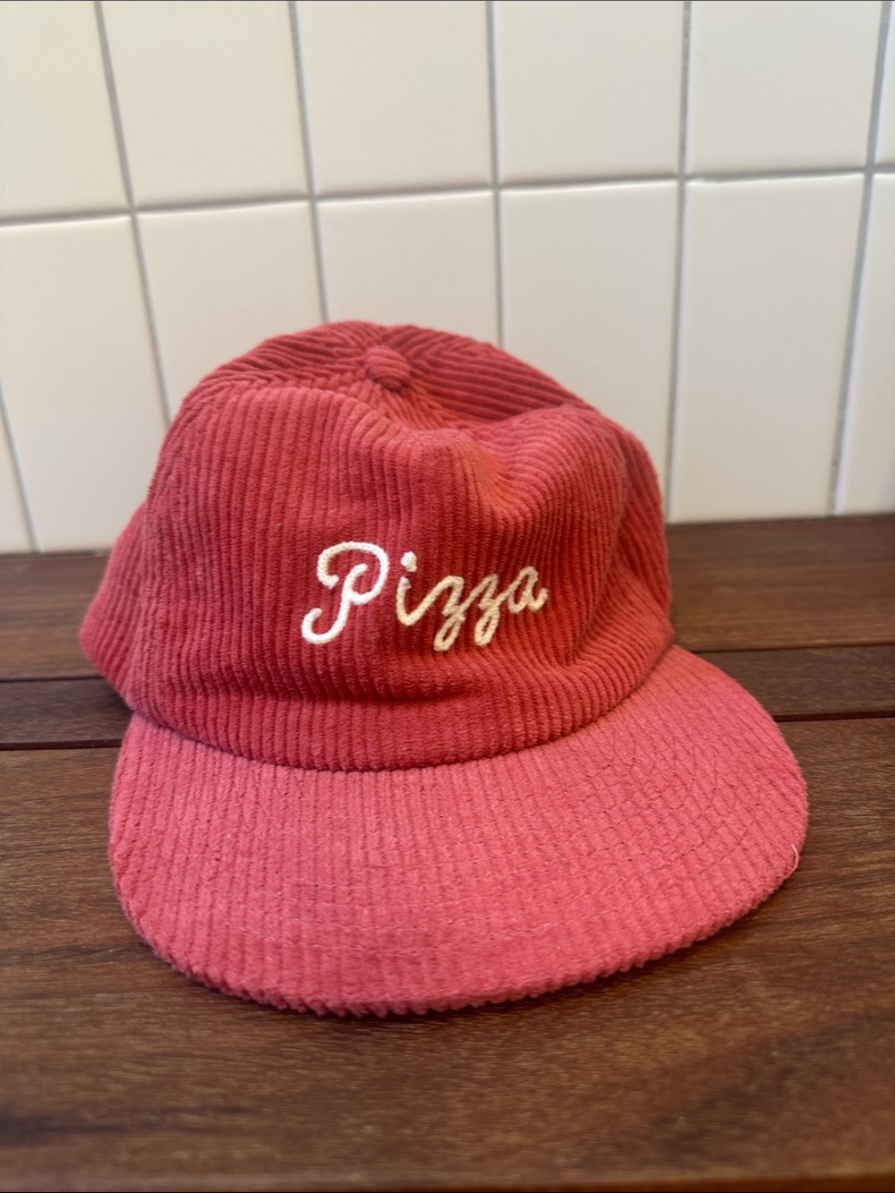 Corduroy 'Pizza' Baseball Cap - Red